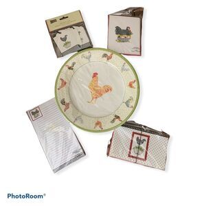 Studio 18 Rooster Lover Set of Tags, Cards, Coupon Holder, Plates, and Pad NWT